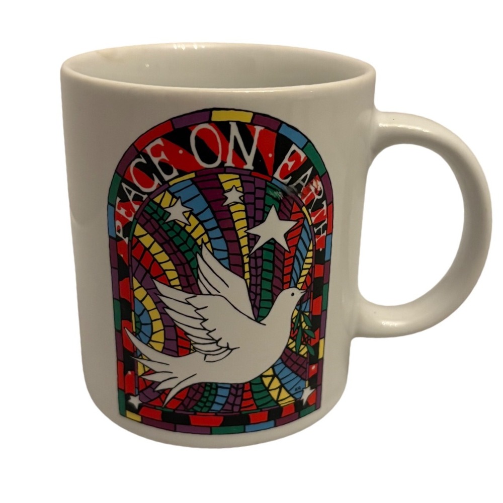 Peace on Earth Dove Stained Glass Design Ceramic Mug Christian Religious Gift